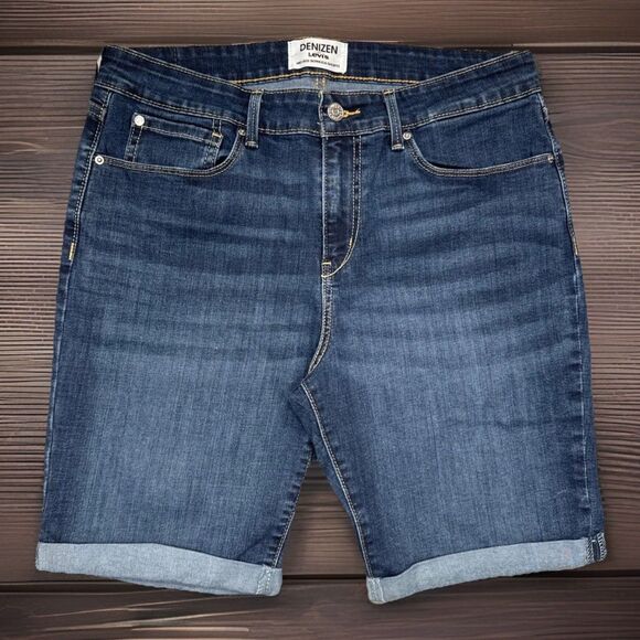 Denizen from Levi's Pants - DENIZEN Mid Rise Bermuda Shorts 12 (W31 Inseam 8.5) Blue Cuffed Stretch Womens
